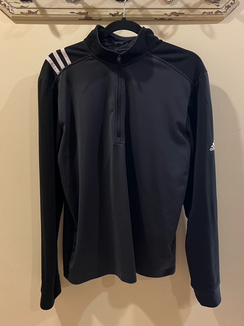 adidas Men’s Black Performance 1/4 Zip Pullover with White Stripes